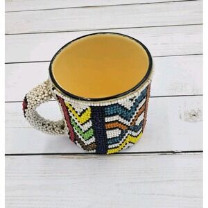 Mopani African Handcrafted Beaded Ceramic Mug with Colorful Art Pattern